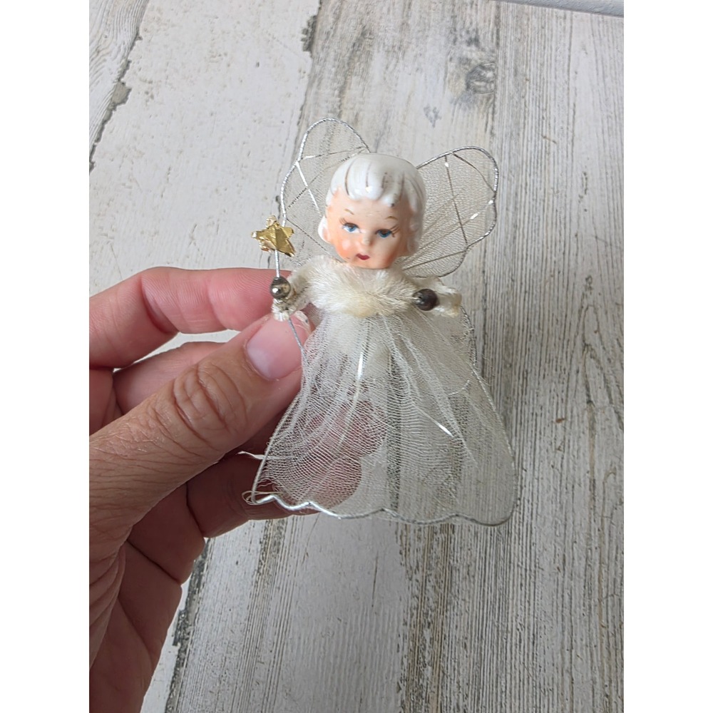 Vintage Holt Howard angel chenille cherub pick ornament Xmas tree
